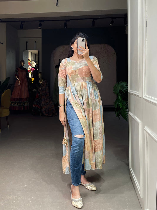 Chiku Color Foil and Printed Rayon Cotton Dress