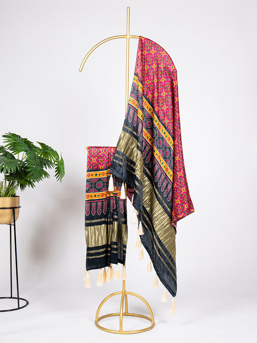 Crimson Color Digital Printed Gaji Silk Dupatta
