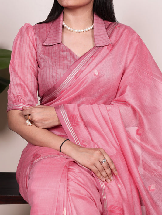 Crimson Color Festive Wear Cottn Silk Saree