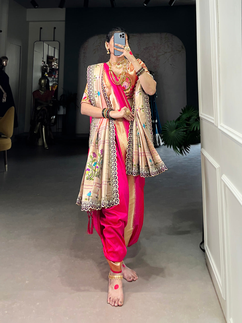 Pink Color Paithani Zari Weaving Work Jacquard Silk Saree