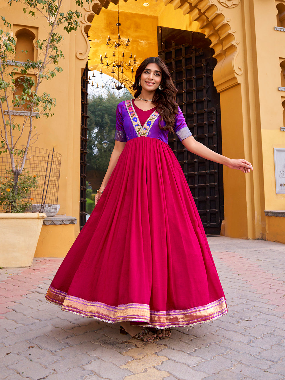 Pink Color Vichitra Silk Dress