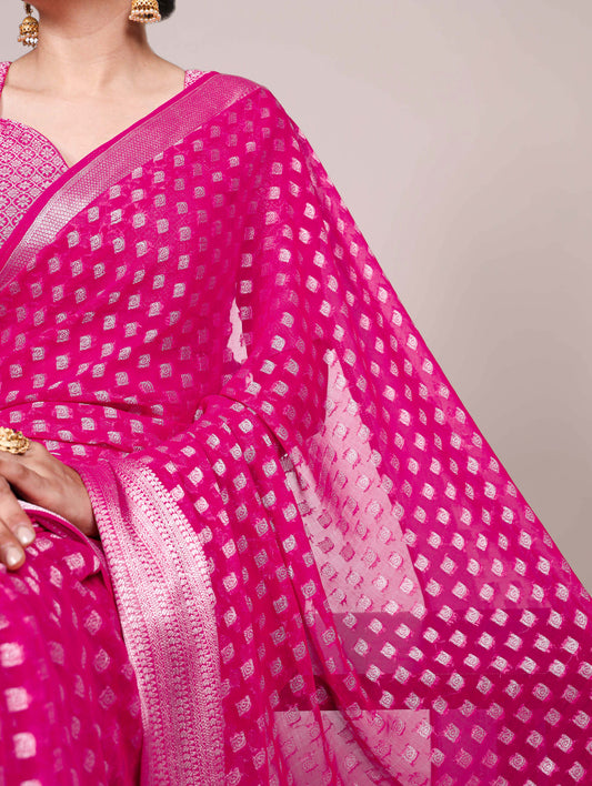Pink Color Zari Weaving Work (Viscose Border) Nylon Georgette Saree