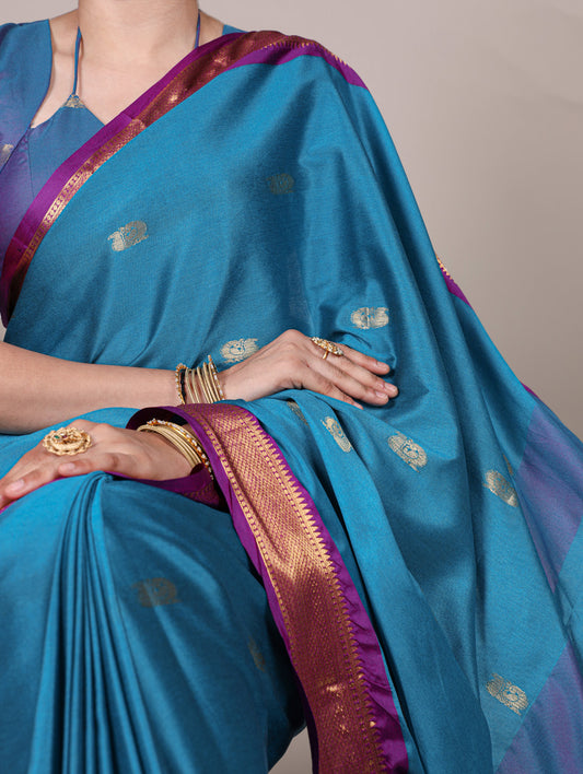 Sky  Color Weaving Work With Paithani Concept Cotton Silk Saree