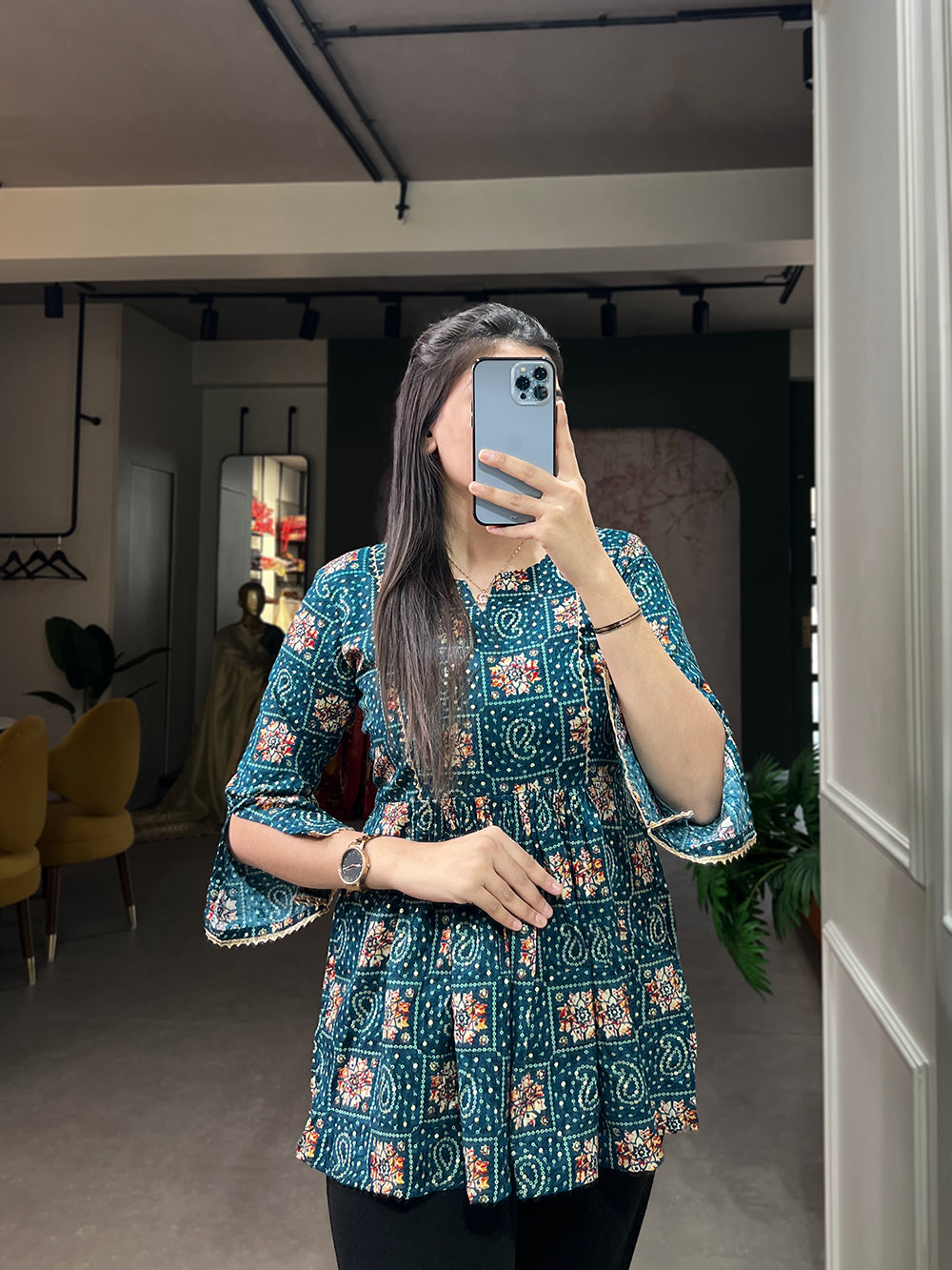 Teal Color Printed Cotton Tunic