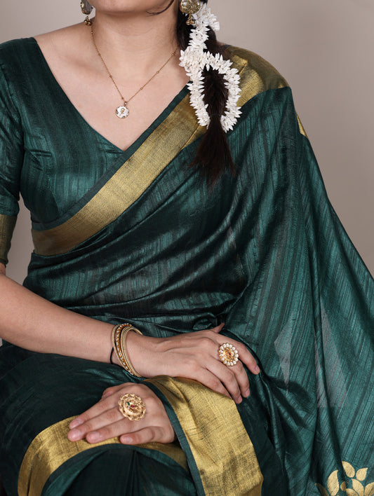 Green Color Zari weaving Work Raw Silk Saree