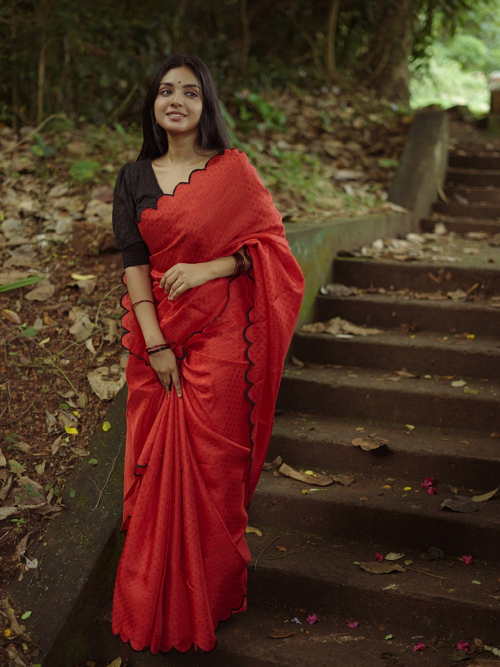 Red Color Gadhawal Chex Material & Arca Work Saree