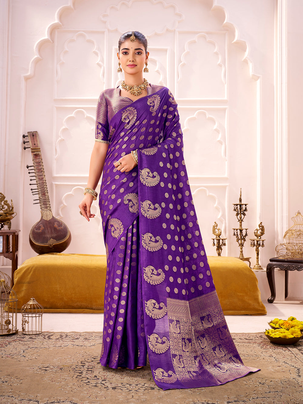 Purple Color Zari Weaving Work Roop Silk Saree