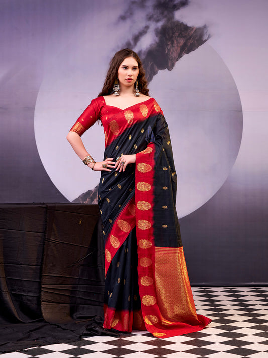 Black Color Poly Cotton Saree