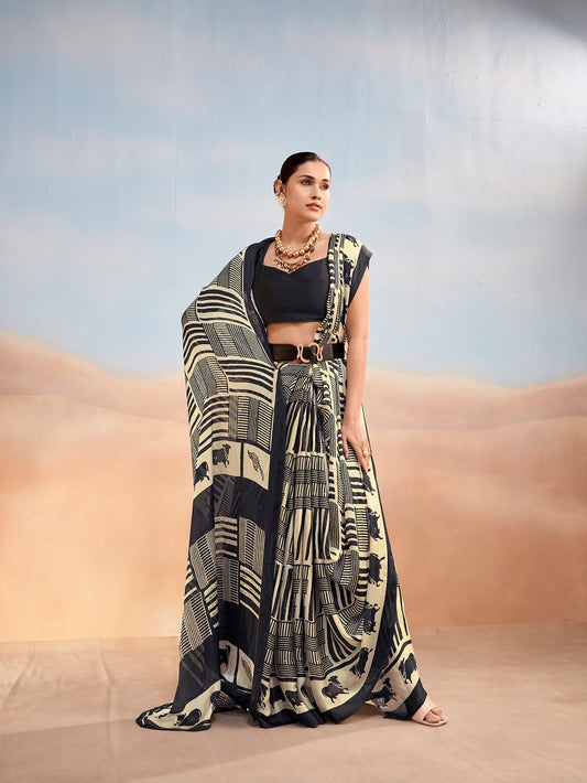 Casul Wear Printed Satin Chiffon Saree