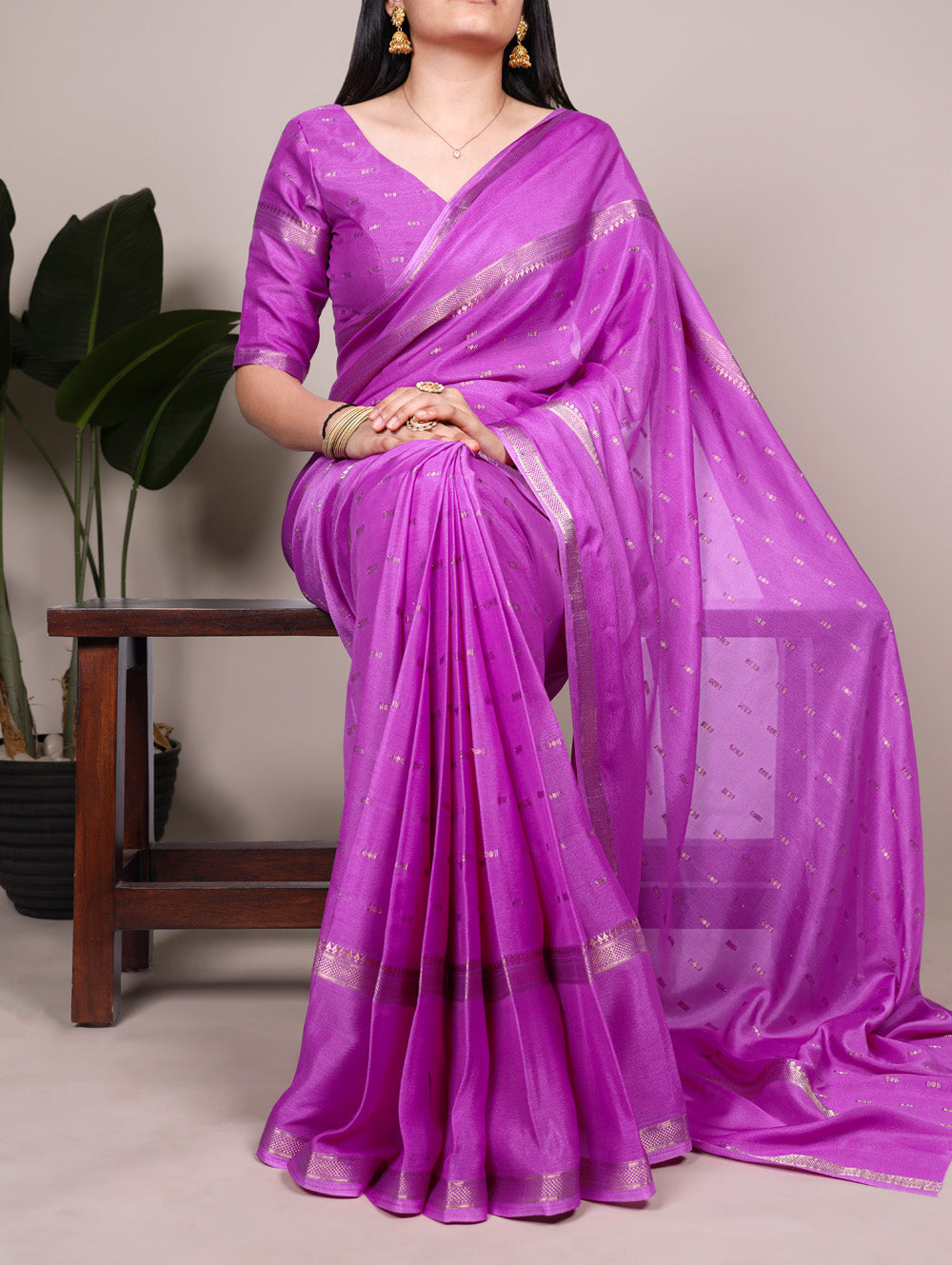 Lavender Color Weaving Work Crepe Saree