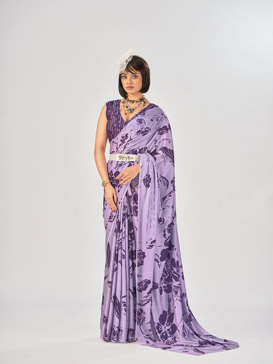 Lavender Color Satin Silk Saree