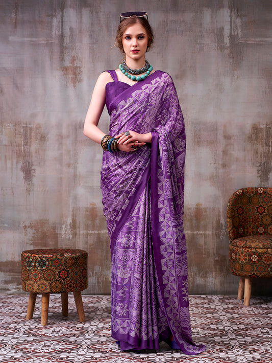 Lavender Color Satin silk Saree