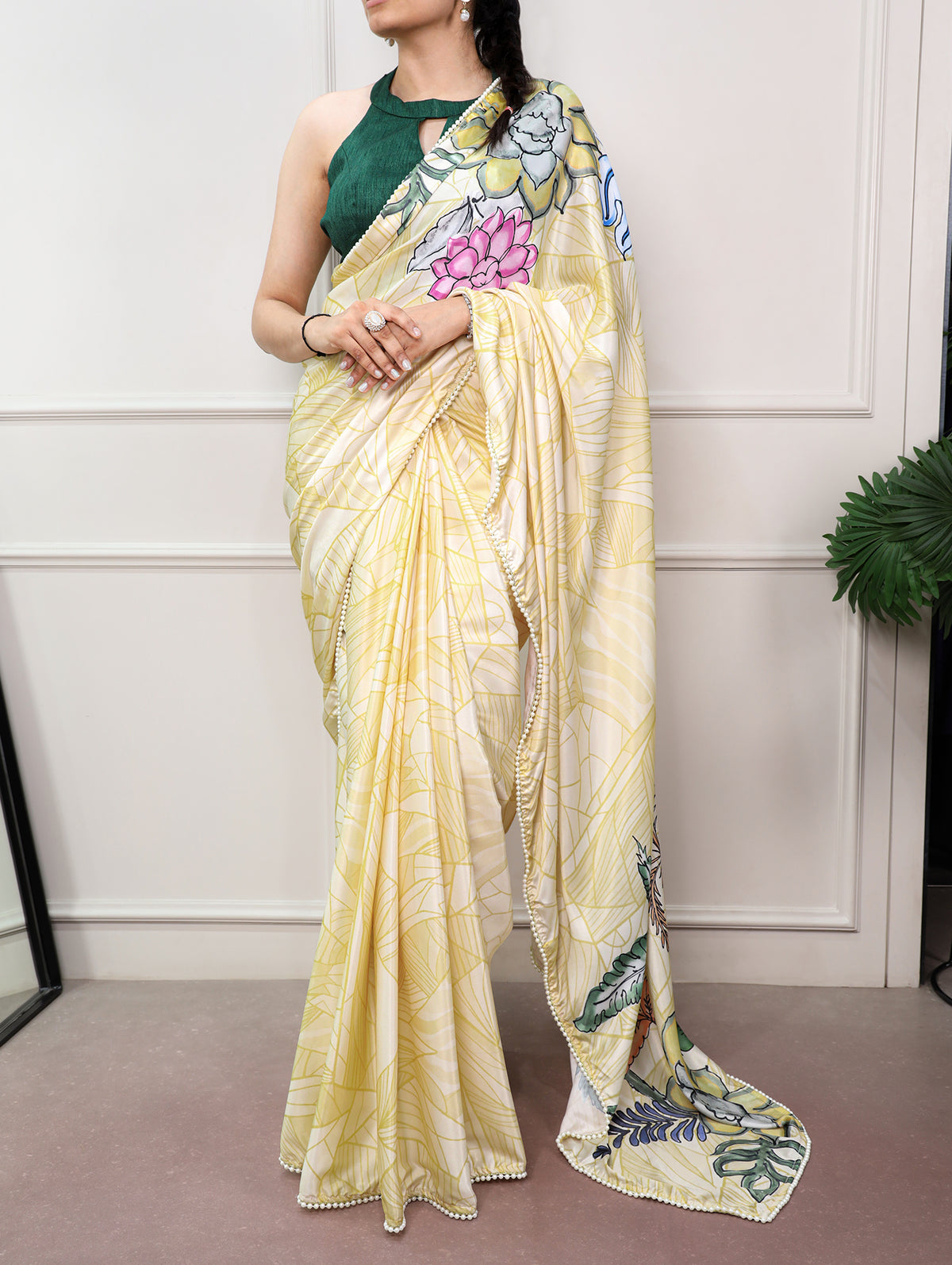 Lemon Color Printed Fancy Saree