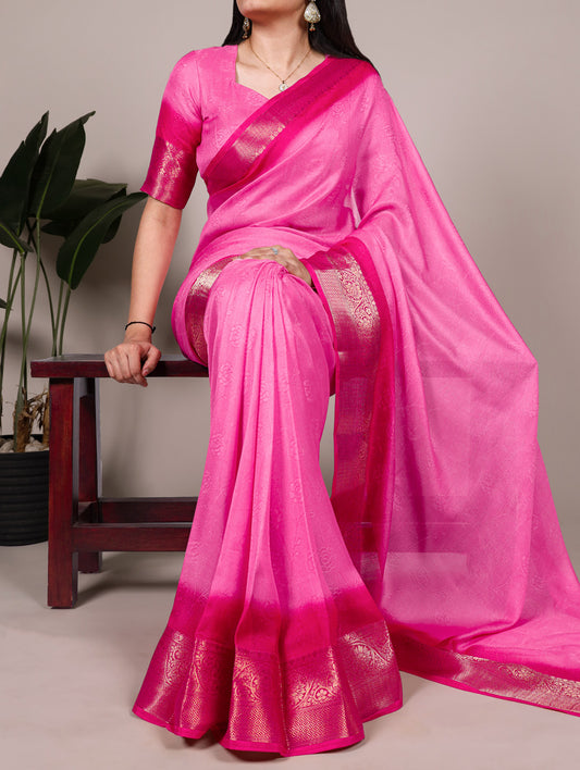 Light Pink Color Zari Weaving Work Marsh Mello Saree