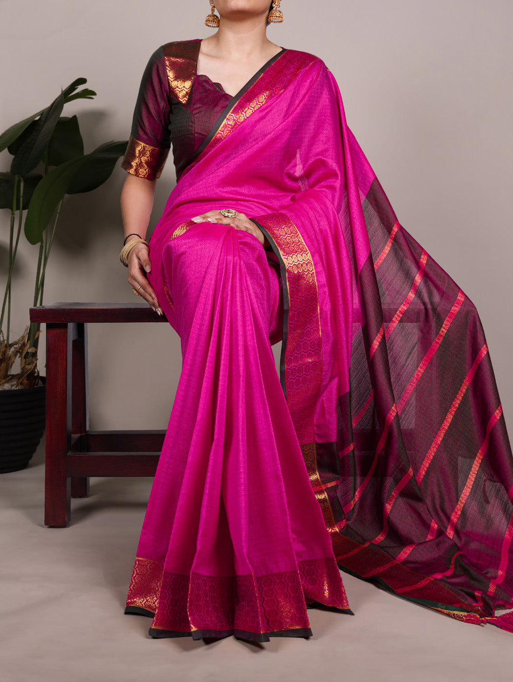 Pink Color Zari Weaving Work Poly Cotton Saree By Yana Fab