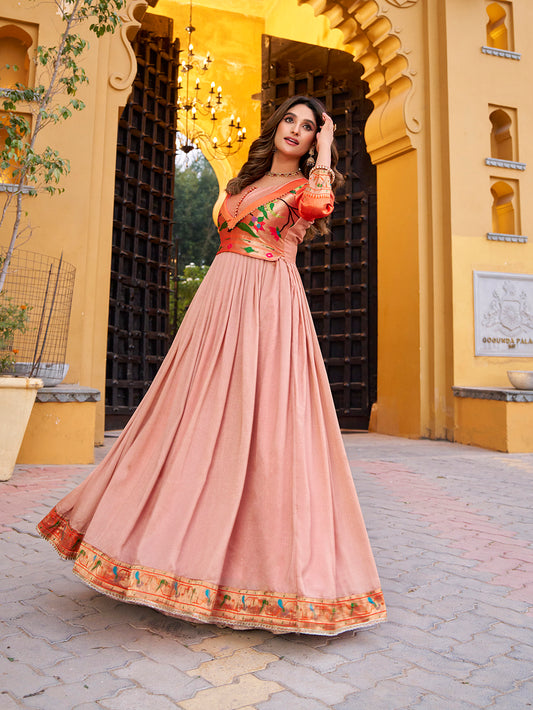 Peach Color Vichitra Silk Dress