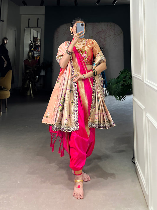 Pink Color Paithani Zari Weaving Work Jacquard Silk Saree