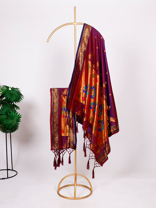 Brown Color Zari Weaving Paithani Dupatta