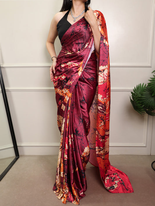 Maroon Color Printed Fancy Saree