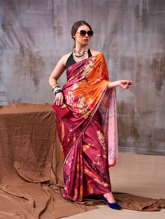 Maroon Color Printed Fancy Saree