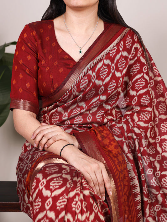 Maroon Color Polyester Viscose chanderi Saree