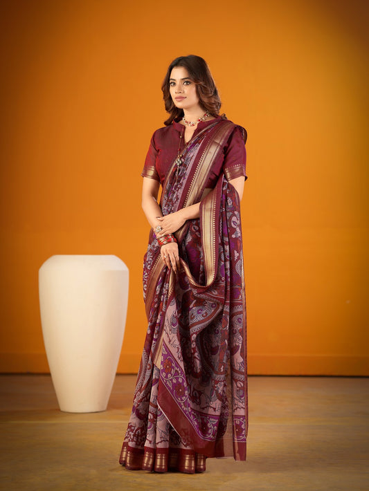 Maroon Color Kalamkari Print Saree