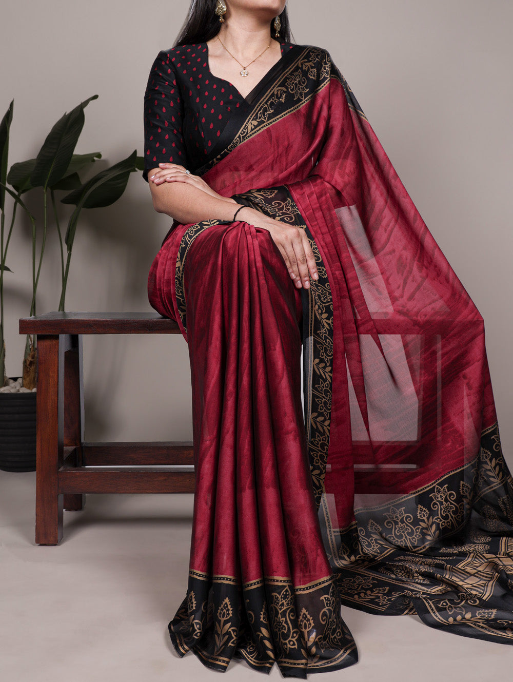 Maroon Color Printed Rangoli Silk Saree