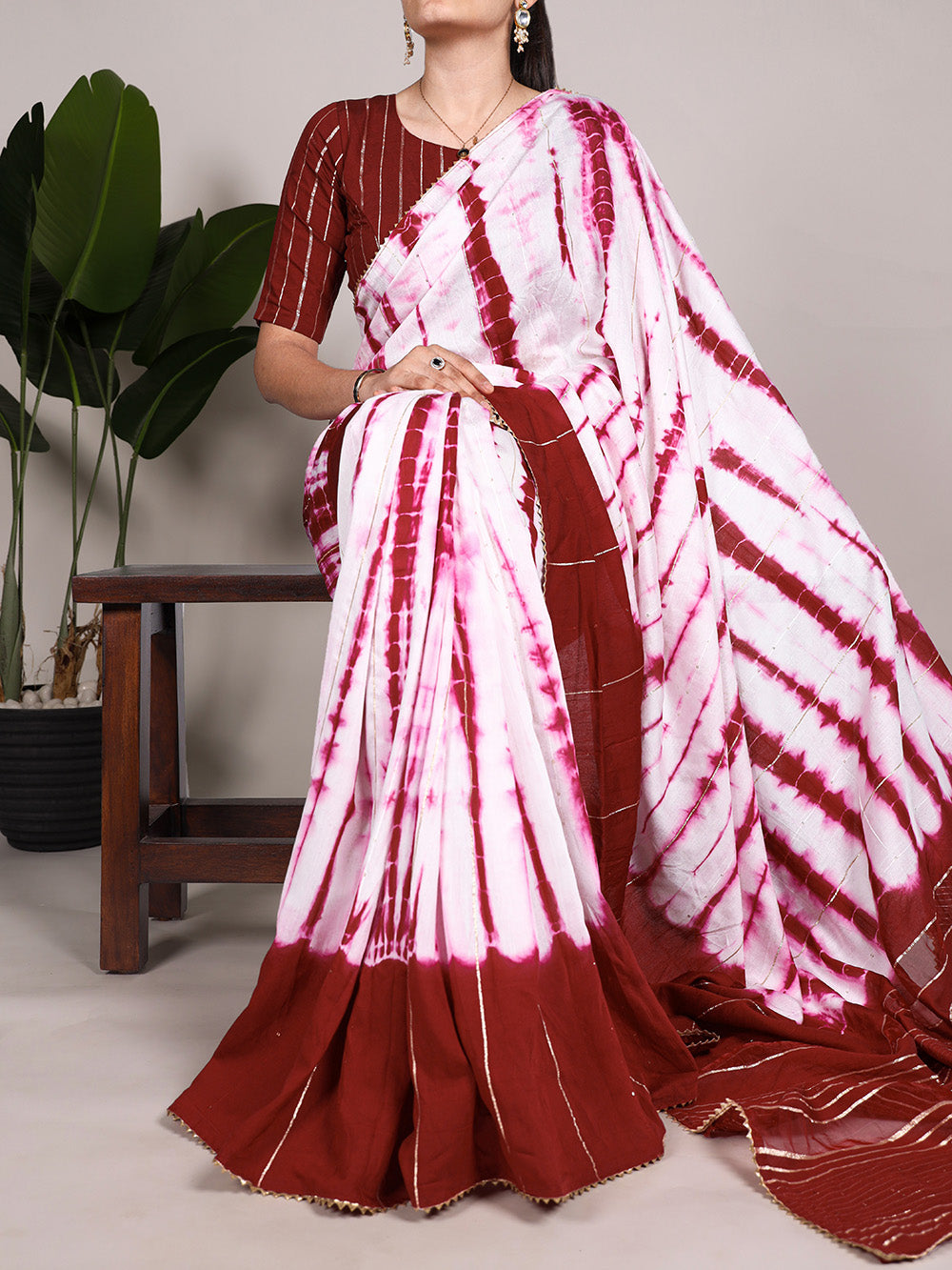 Maroon Color Sequins With Zari Line Viscose Chanderi Saree