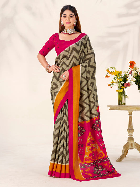 Mehendi Color Printed Tasar Silk Saree