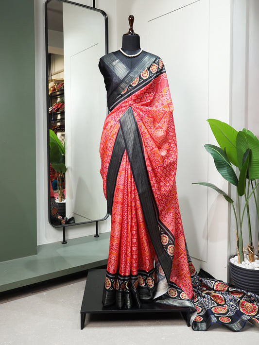 Multi Color Printed With Zari Border Dola Silk Latest Wedding Collection Saree