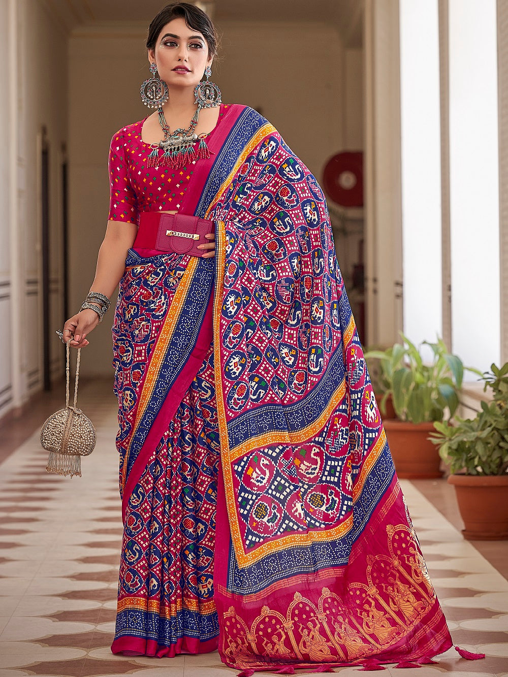 Multi Color Digital Printed Pure Gaji Silk Saree