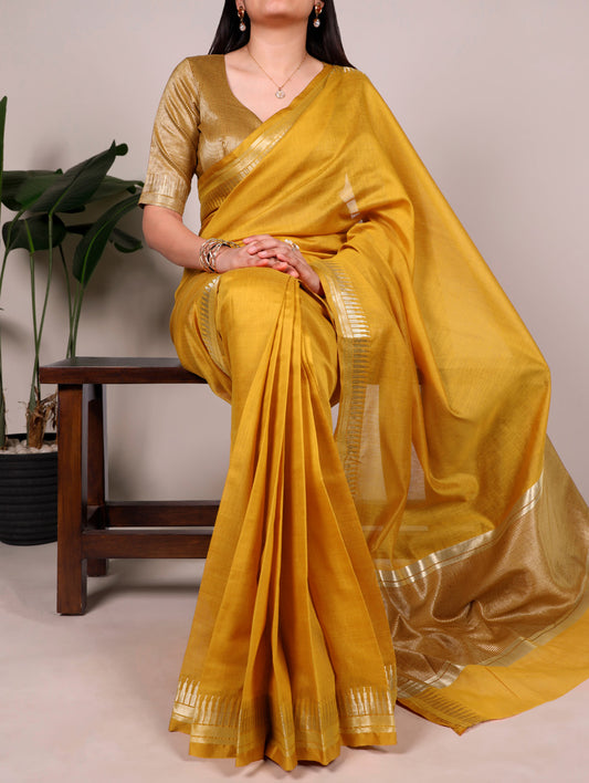 Mustard Color Cotton Silk Saree