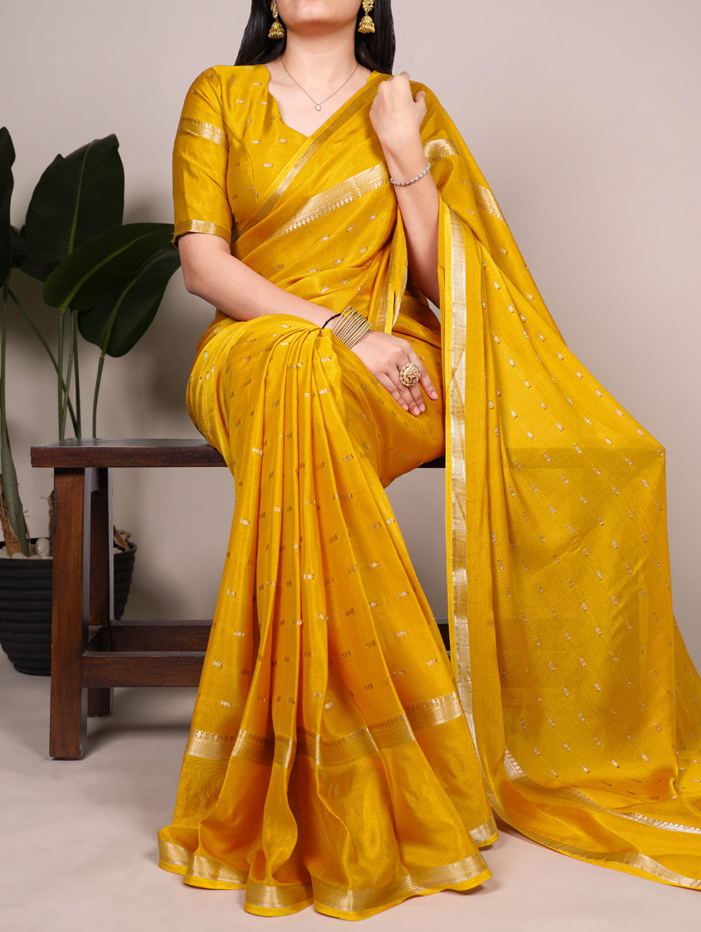 Mustarsd Color Weaving Work Crepe Saree