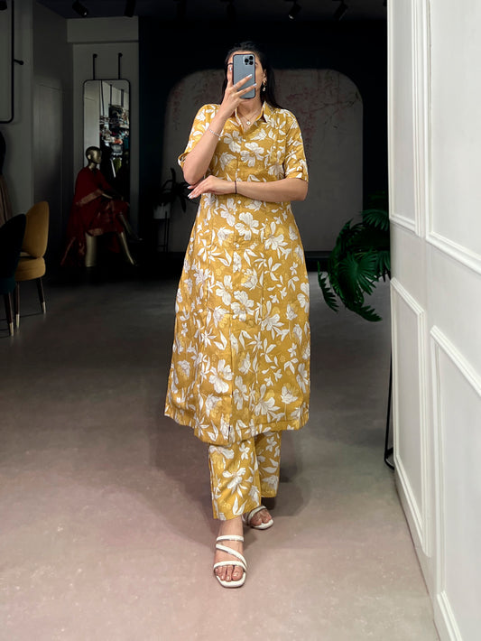 Mustard Color Floral Printed Salwar Kameez