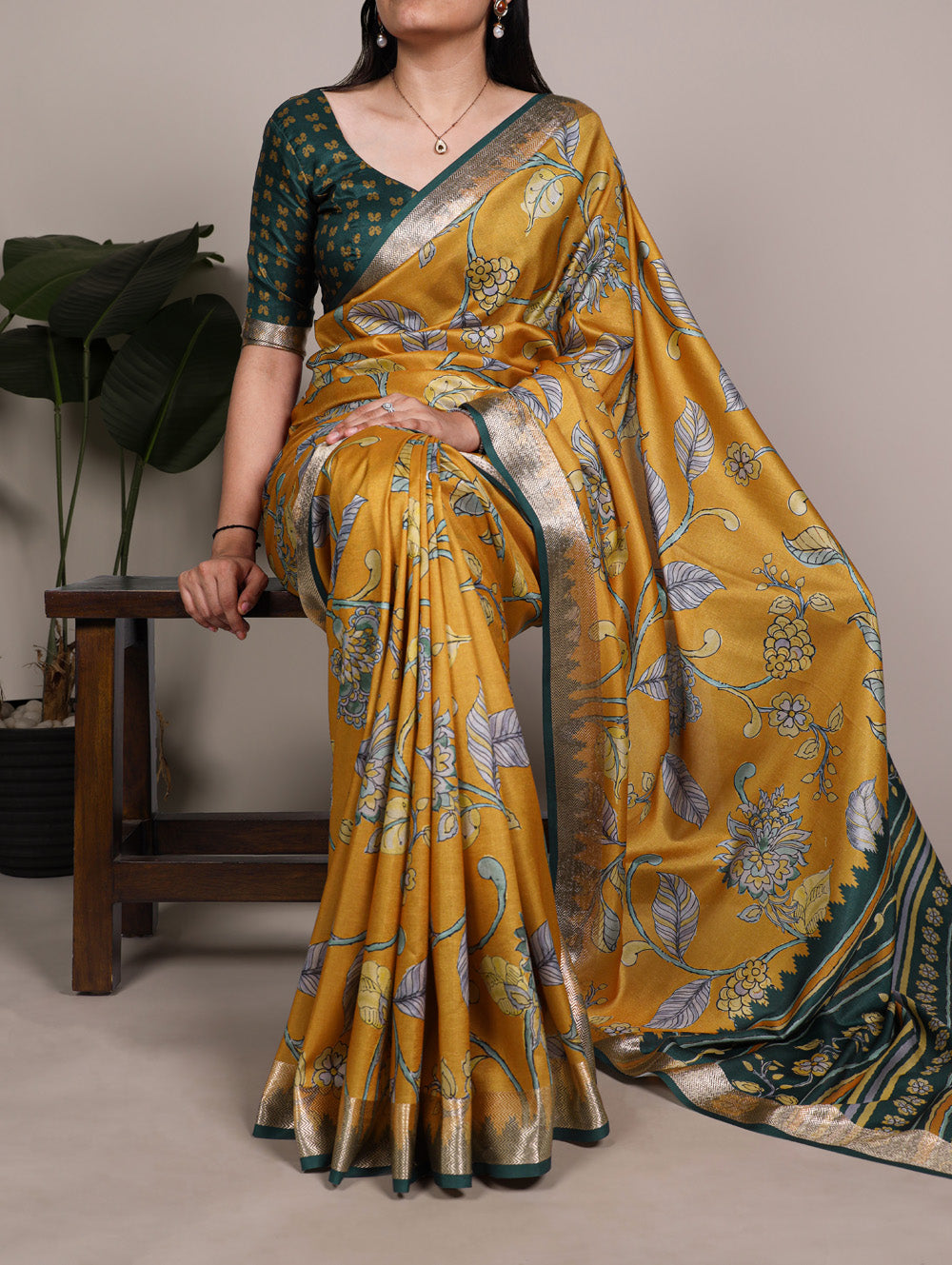 Mustard Color Wedding Wear Tasar Silk Saree