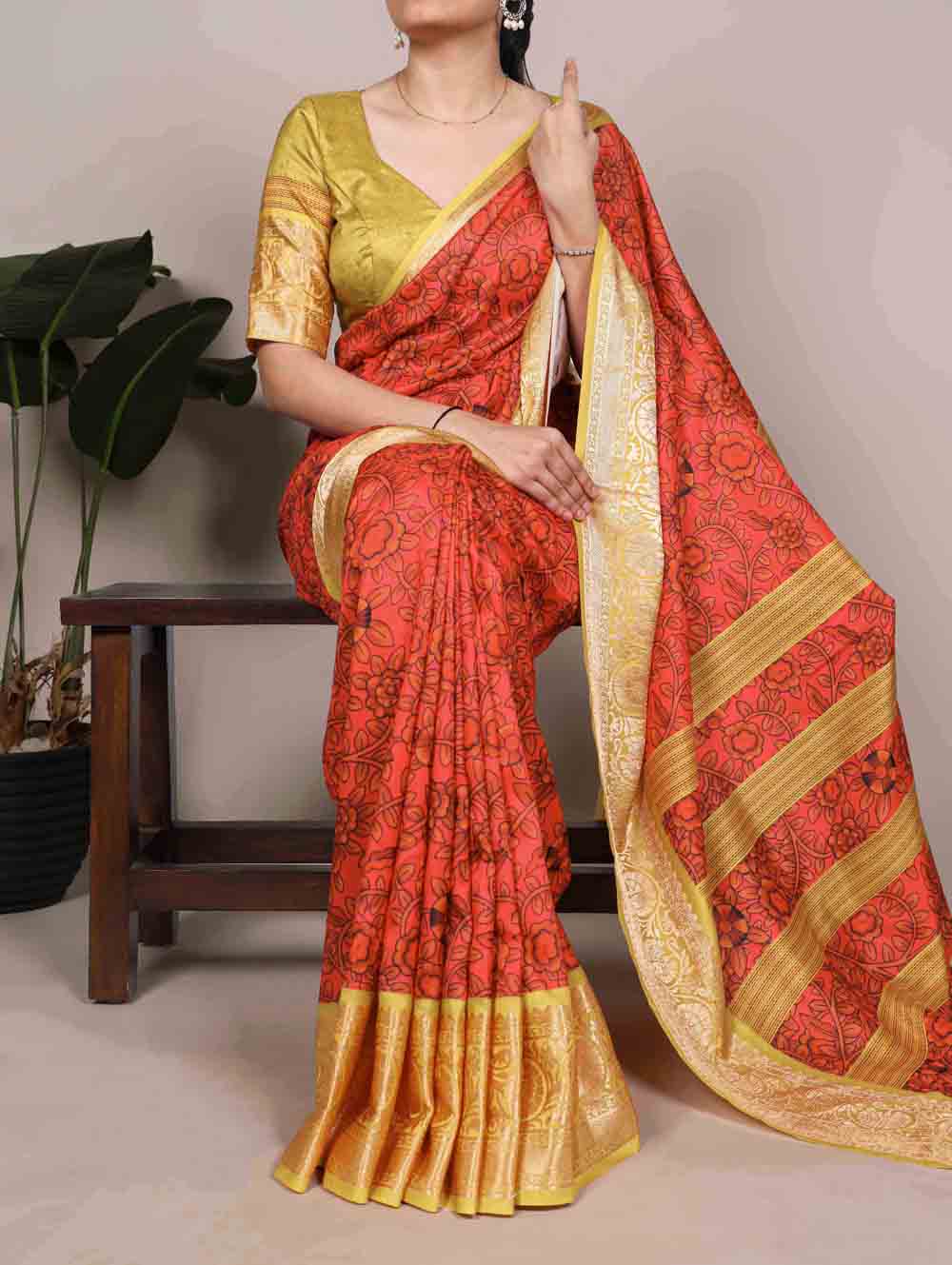 Mustard Color Tasar Silk Saree