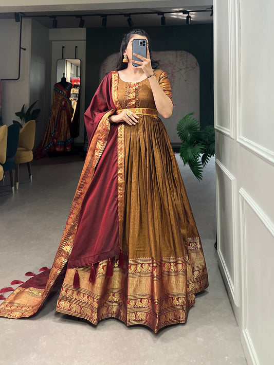 Mustard Color Zari Weaving Work Narayan Pet Cotton Hyderabadi Dress