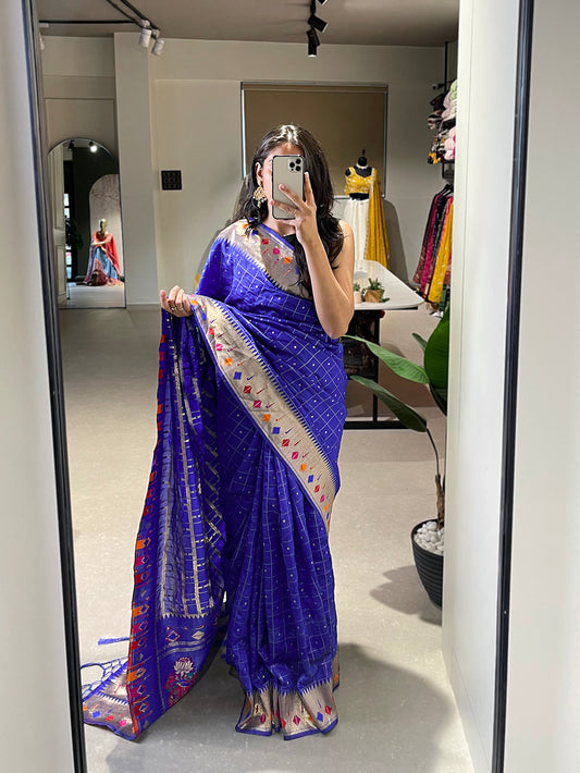 Navy Blue Color Weaving Zari Work Jacquard Silk Saree