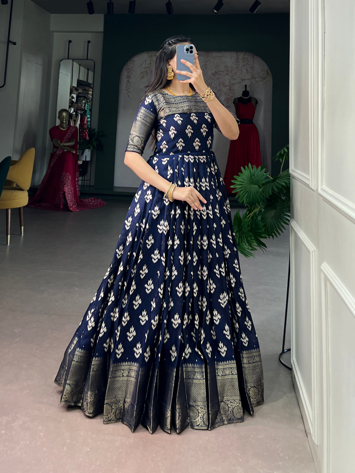 Kota Chex With Printed Gown For Women