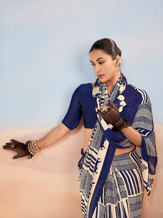 Traditional Wear Navy Blue Color Saree
