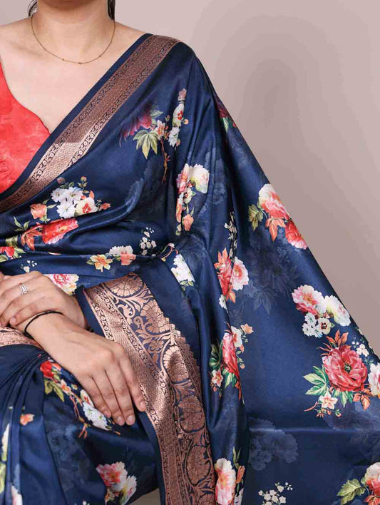 Navy Blue Color Tasar Silk Saree
