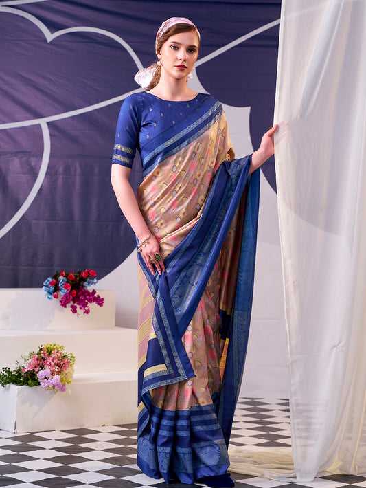 Navy Blue Color Tasar Silk Saree