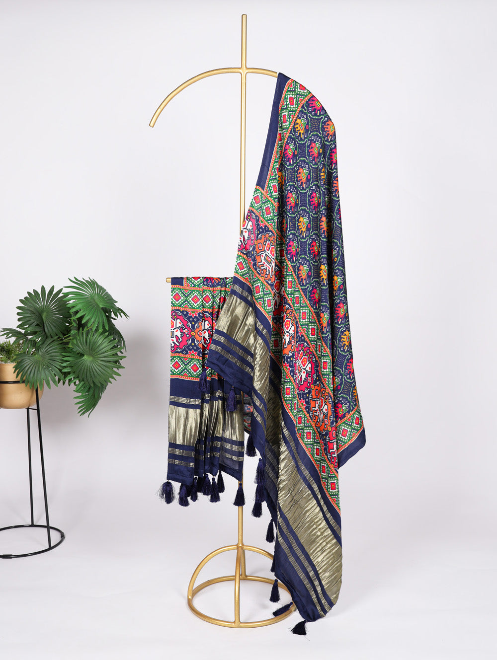 Navy Blue Color Digital Print And Lagadi Patta Gaji Silk Dupatta