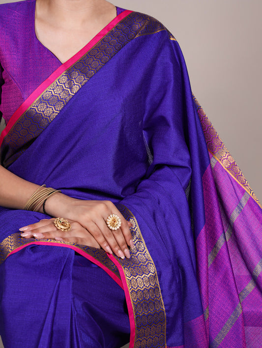 Royal Blue Color Zari Weaving Work Poly Cotton Saree By Yana Fab