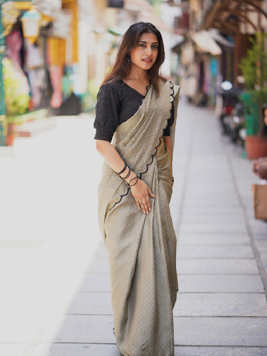 Artichoke Color Gadhawal Chex Material & Arca Work Saree