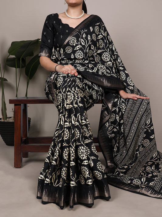 Black Color Casual Wear Printed Saree