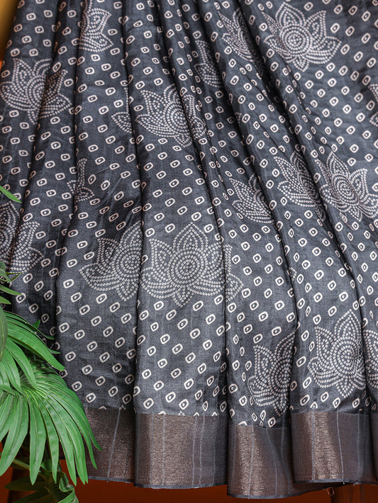 Grey Color Digital Printed Handloom Kotha Border Saree