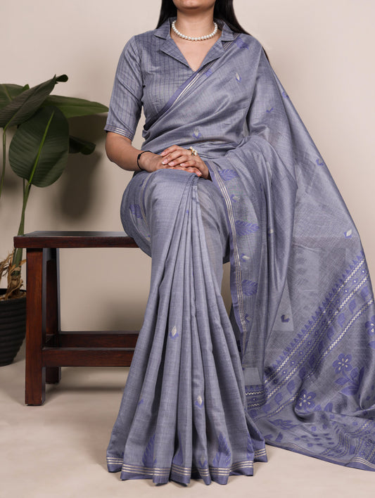 Gray Color Festive Wear Cottn Silk Saree