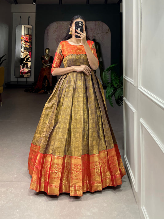 Purple Color Zari Weaving Work Kanjivaram Dress