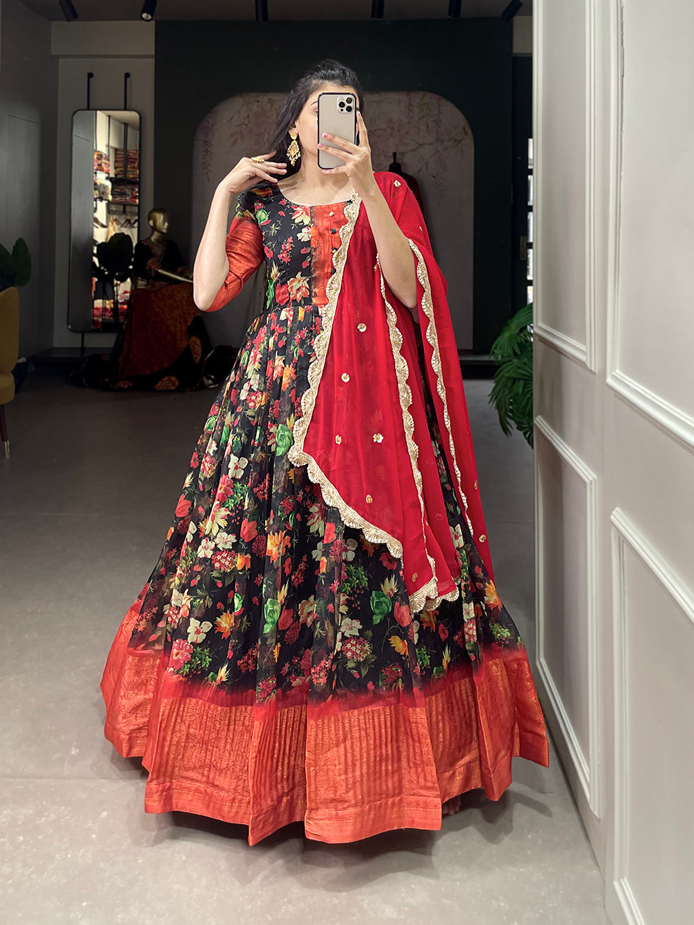 Multi Color Printed With Weaving Work Patta Soft Chanderi  Dress